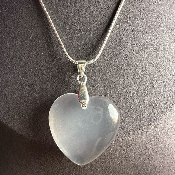 Rose Quartz Heart Pendant Necklace on Silver 925 Bail & Stainless Steel Chain - Picture 7 of 10